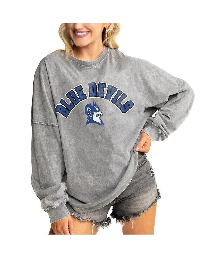 Gameday Couture Gray Women's Duke Blue Devils Faded Wash Pullover Sweatshirt