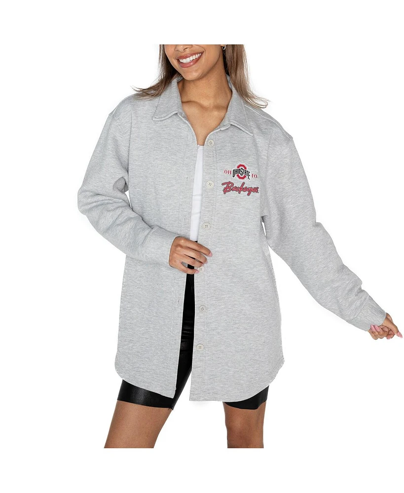 Gameday Couture Women's Ash Ohio State Buckeyes Foundation Full-Button Long Sleeve Overshirt