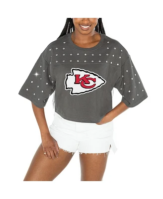 Gameday Couture Women's Gray Kansas City Chiefs All-Over Rhinestone Cropped Oversized T-Shirt