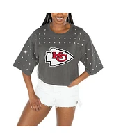 Gameday Couture Women's Gray Kansas City Chiefs All-Over Rhinestone Cropped Oversized T-Shirt