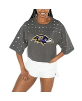 Gameday Couture Women's Gray Baltimore Ravens All-Over Rhinestone Cropped Oversized T-Shirt