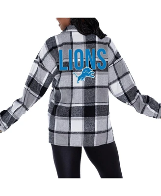 Gameday Couture Women's Gray Detroit Lions Fieldside Fun Plaid Button-Up Overshirt