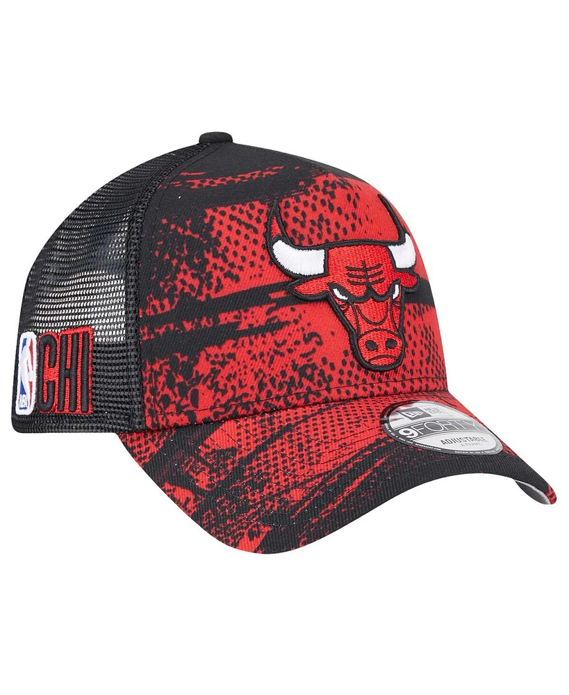 New Era Men's Black/Red Chicago Bulls Tip Off A-Frame Trucker 9FORTY Adjustable Hat