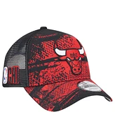 New Era Men's Black/Red Chicago Bulls Tip Off A-Frame Trucker 9FORTY Adjustable Hat