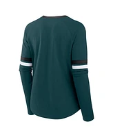 Fanatics Women's Green Philadelphia Eagles Plus Size Won Done Lace-Up V-Neck Long Sleeve T-Shirt