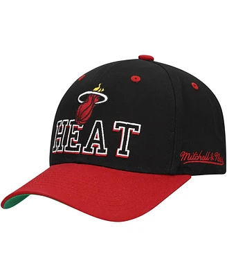 Mitchell & Ness Men's Black/Red Miami Heat Backside Script Two-Tone Pro Crown Adjustable Hat