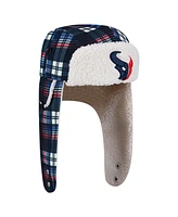 New Era Navy Houston Texans Sideline Plaid Sherpa Trapper Hat