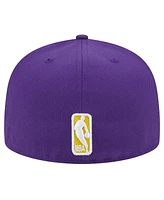 New Era Men's Purple Los Angeles Lakers Sport Night Script Sided 59FIFTY Fitted Hat