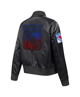 Pro Standard Women's Black New York Rangers Rhinestone Jewels Satin Full-Snap Jacket