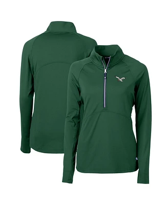 Cutter & Buck Women's Green Philadelphia Eagles Gridiron Classics Logo Adapt Eco Knit Stretch Half-Zip Pullover Top