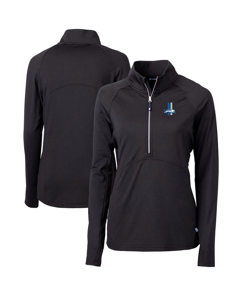 Cutter & Buck Women's Black Detroit Lions Throwback Logo Adapt Knit Stretch Half-Zip Pullover Top