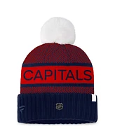 Fanatics Women's Navy/Red Washington Capitals Authentic Pro Rink Cuffed Knit Hat with Pom