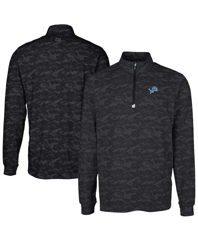 Cutter Buck Men's Black Detroit Lions Big Tall Traverse Eco Camo Tri-Blend DryTec Quarter-Zip Jacket