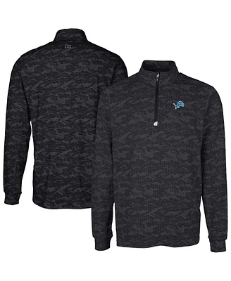 Cutter Buck Men's Black Detroit Lions Big Tall Traverse Eco Camo Tri-Blend DryTec Quarter-Zip Jacket