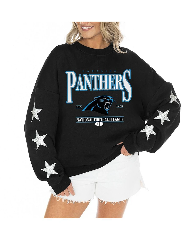 Gameday Couture Women's Black Carolina Panthers Rhinestone Star Sleeve Settle the Score Tri-Blend Pullover