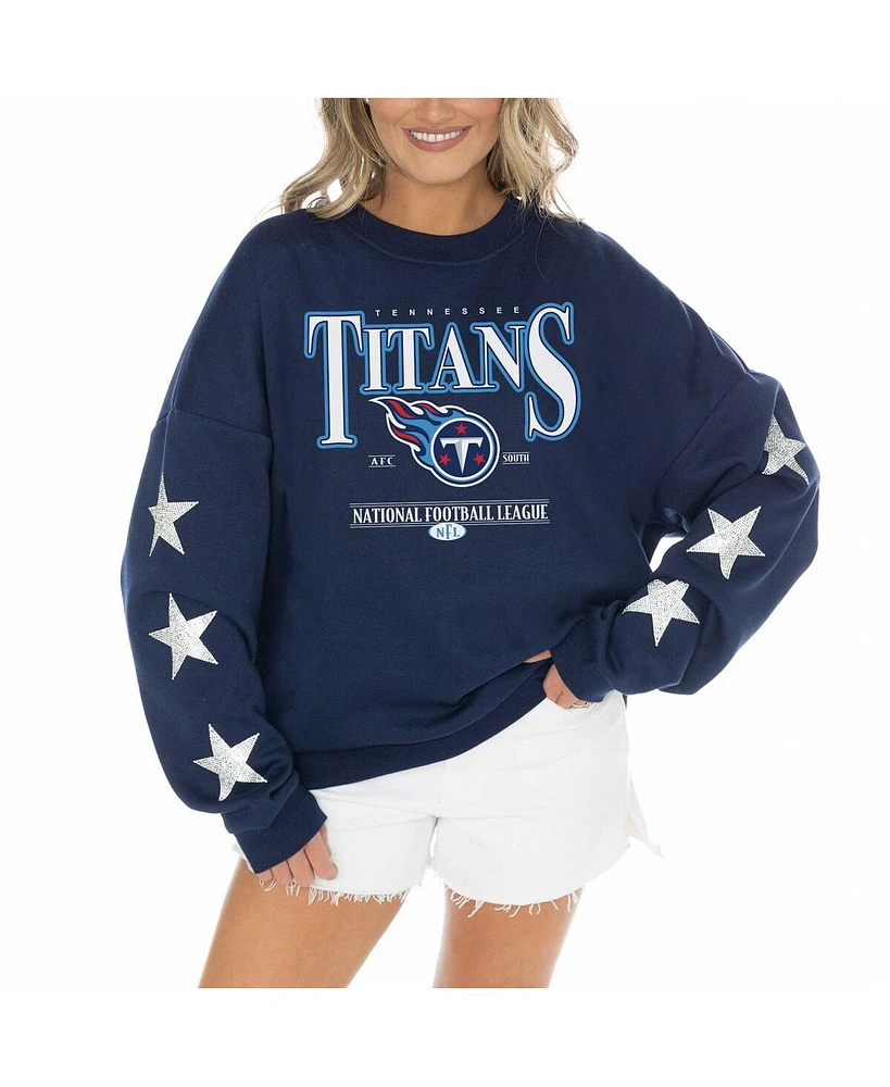 Gameday Couture Women's Navy Tennessee Titans Rhinestone Star Sleeve Settle the Score Tri-Blend Pullover