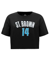 Pro Standard Women's Amon-Ra St. Brown Black Detroit Lions Player Name Number Cropped Boxy T-Shirt