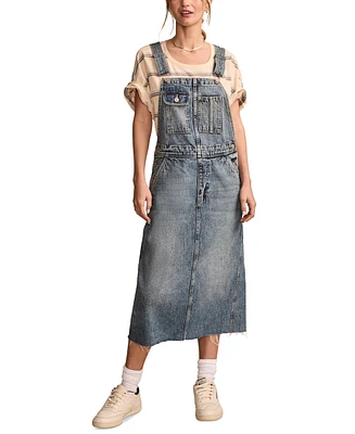 Lucky Brand Women's Cotton Raw-Hem Denim Overalls Dress