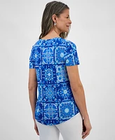 Jm Collection Petite Printed Short-Sleeve Top, Exclusively at Macy's