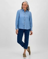 Style & Co Petite Chambray Button-Down Perfect Shirt, Exclusively at Macy's