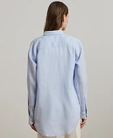 Lauren Ralph Women's Oversize Floral-Logo Linen Shirt