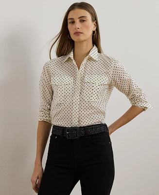 Lauren Ralph Women's Classic-Fit Polka-Dot Cotton Voile Shirt