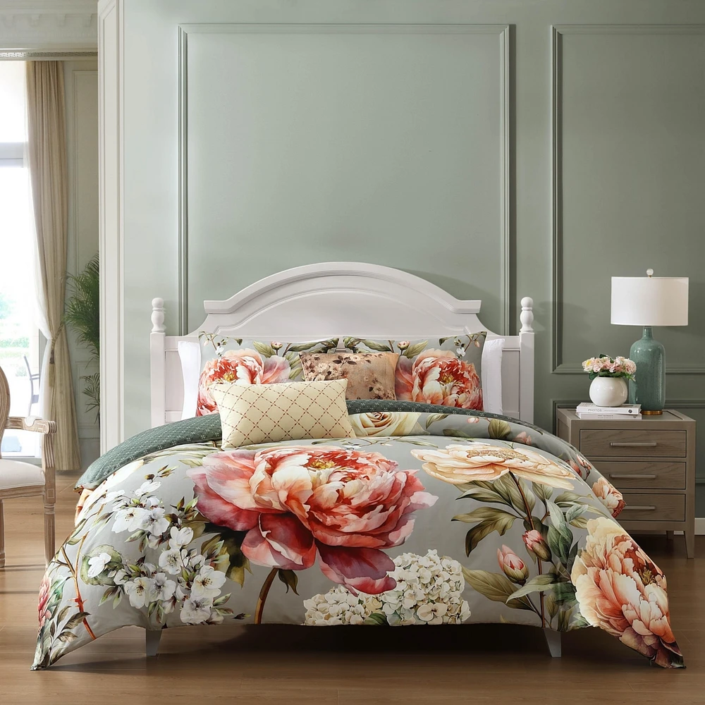 Bebejan Whispering Willows 100% Cotton Sateen 5 Piece Queen Size Reversible Comforter Set