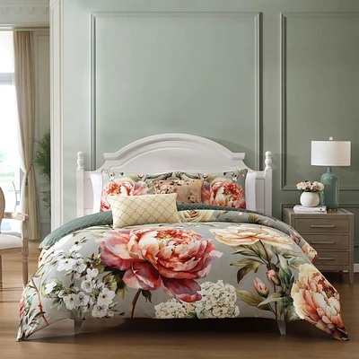 Bebejan Whispering Willows 100% Cotton Sateen 5 Piece Queen Size Reversible Comforter Set