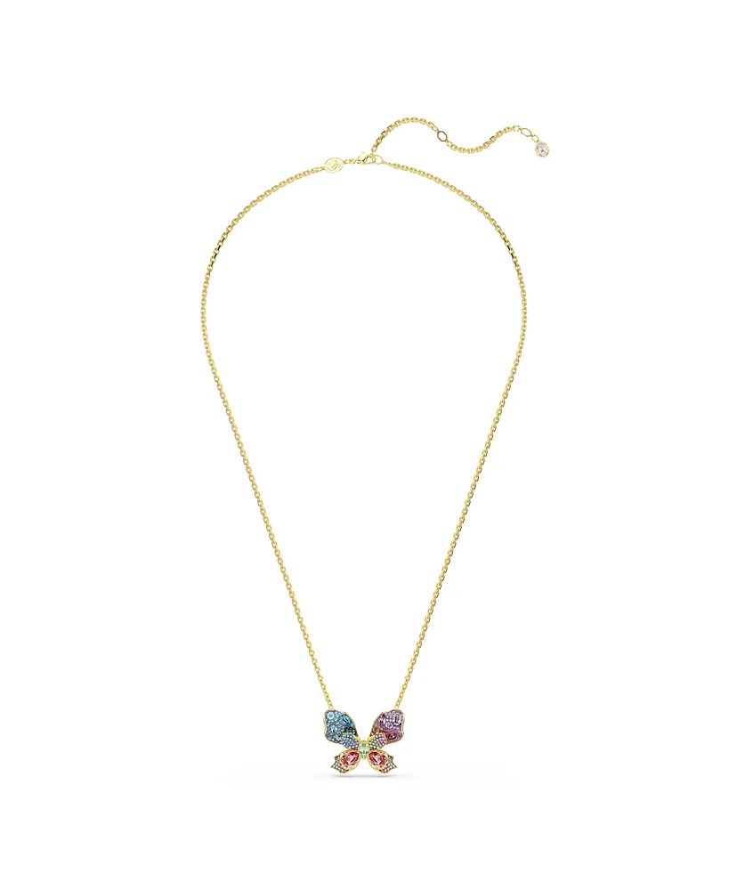 Swarovski Idyllia Mixed Cuts Pave Butterfly Multicolored Mixed Metal Finish Pendant Necklace