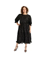 June + Vie Women's Plus Metallic Jacquard Dress