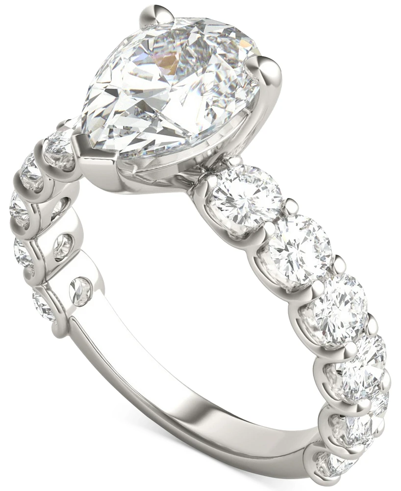 Charles & Colvard Moissanite Solitaire & Trellis-Set Side Stone Ring (3-1/2 ct. t.w.) in 14k White Gold