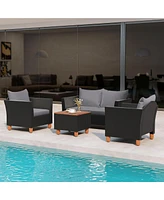 Gymax Pcs Wicker Patio Furniture Set w/ Removable Cushions Storage Coffee Table