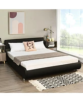 Faux Leather Upholstered Platform Bed Adjustable Headboard