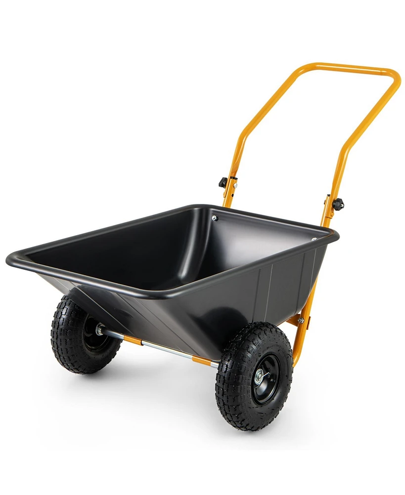 Dual-Wheel Wheelbarrow Garden Utility Cart with Pneumatic Tires for Easy Transport and Outdoor Tasks