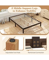 Sturdy Wood Bed Frame with Rubber Legs and Slat Support