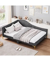 Rivet-Tufted Platform Bed with Metal Legs and Wood Slats