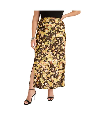 June + Vie Women's Plus Satin Side-Slit Midi Skirt