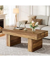 Tribesigns Rectangle Coffee Table, 47.24" Farmhouse Center Table with Slat Tabletop & Thick Base, Rustic Wooden Cocktail Tea Table for Living Room Apa