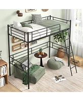 Loft Bed Metal Bed Frame with Ladder and Guardrails