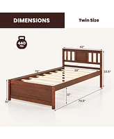 Wooden Platform Bed with Headboard and Slat Support