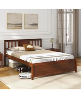Wooden Platform Bed with Headboard and Slat Support
