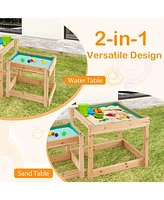 Wooden Sand and Water Tables with Protective Cover for Kids-Natural