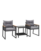 Gymax 3 Pcs Patio Furniture Set Pe Rattan Wicker Chairs w/ 2 Tier Coffee Table Soft Back