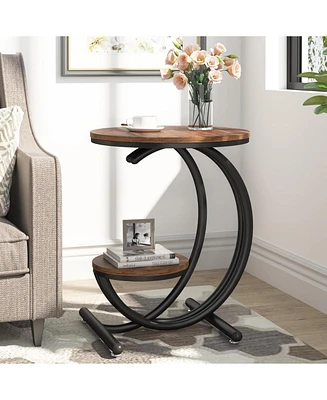 Tribesigns 2-Tier Side Table, Industrial Round End Table with Storage Shelf