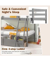 Durable Wooden Bunk Bed Frame with Built-In Storage Drawers and Ladder for Small Bedrooms