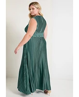 June + Vie Women's Plus Boatneck Cap-Sleeve Maxi Dress.