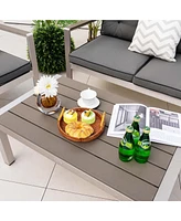 2 Pcs Patio Aluminum Sofa Set Coffee Table Cushioned Loveseat Wpc Armrests
