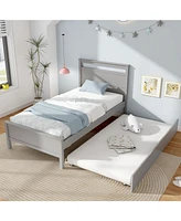 Wooden Bed Frame with Trundle for Teens and Adults