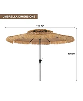 ft. Outdoor Double Layer Hawaiian Style Market Umbrella in Brown with Base and Crank Tilt