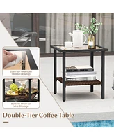 3 Pcs Patio Rocker Set with 2-Tier Coffee Table & Soft Seat Back Cushions Outdoor